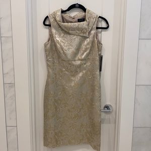 Tahari Brocade Dress,Cream/Gold, Size 6